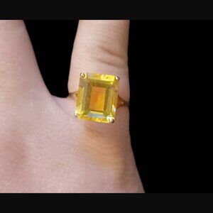 14k Solid Gold 12mm X 10mm 6ct Citrine Emerald Cut Stone Size 6.25 Ring 14A